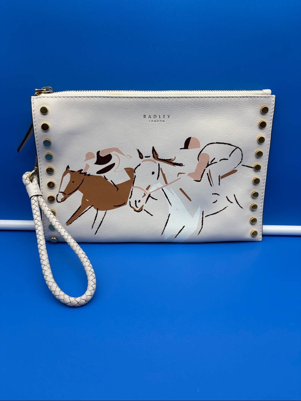 Radley London Horse Racing Leather Clutch/Wristlet NWOT Derby/Breed Cup Saratoga